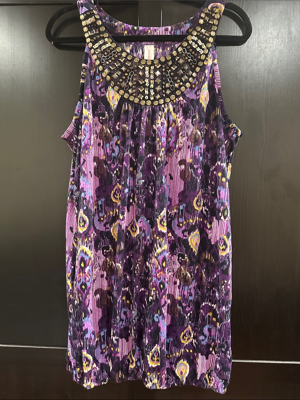 No Boundaries Purple Multi Beaded Neckline Sleeveless Tunic NWT